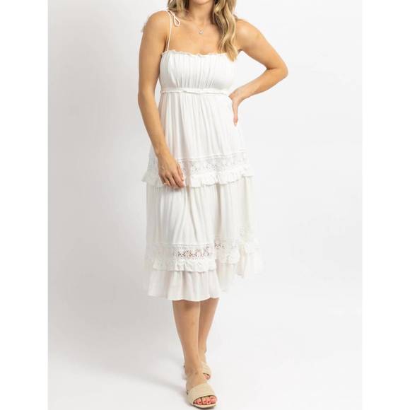 NEW DAY + MOON boho tassel tie midi dress in white - Picture 1 of 5